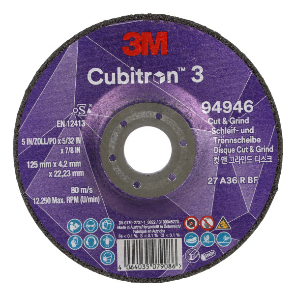 Brúsny a rezný kotúč 125 x 4,2 x 22,23 mm zrnitosť 36+ 3M CUBITRON 3 typ T27, 94946
