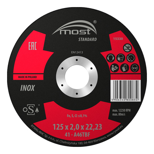Rezný kotúč 125 x 2,0 x 22,23 mm MOST STANDARD INOX typ 41