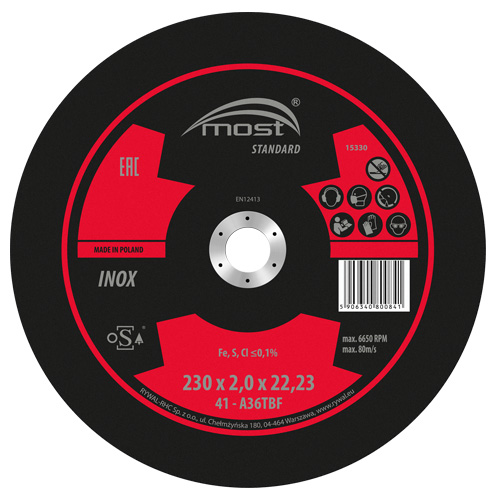 Rezný kotúč 230 x 2,0 x 22,23 mm MOST STANDARD INOX typ 41