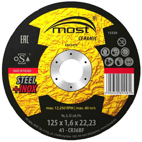 Rezný kotúč 125 x 1,6 mm MOST CERAMIC Metal + Inox typ 41