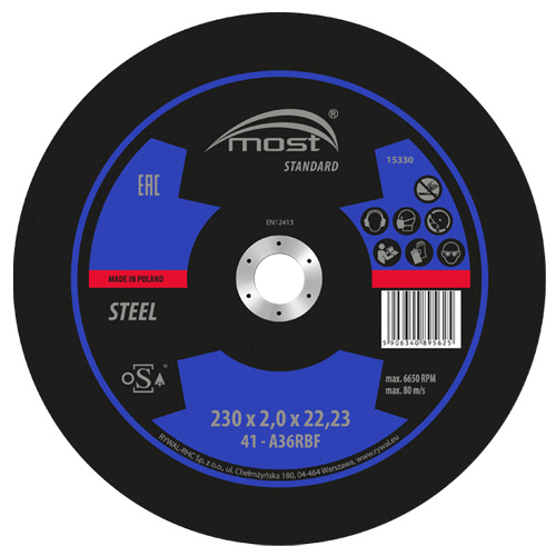 Rezný kotúč 230 x 2,0 x 22,23 mm MOST STANDARD METAL typ 41